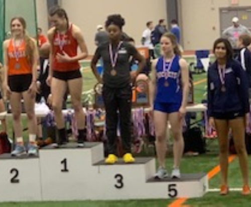 2020 OATCCC D1 1st, 2nd, 3rd, 5th, and 7th place  Long Jump finishers at the Indoor state Championships. Trisha Singh of Twinsburg finished 7th with a mark of 16' - 06.25"