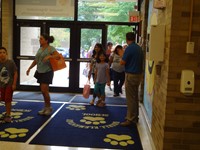 Students and Parents walking into Bissell.