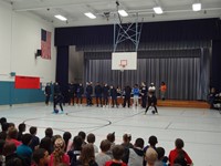 Basketball team at pep rally