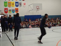 Basketball team at pep rally