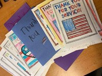 cards made by students thanking military for their service