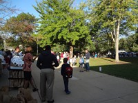 Fathers walking students to school