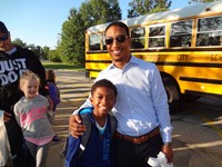 Fathers walking students to school