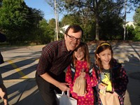 Fathers walking students to school