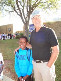 Fathers walking students to school