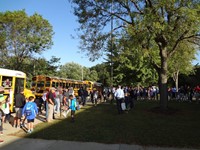 Fathers walking students to school