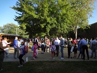 Fathers walking students to school