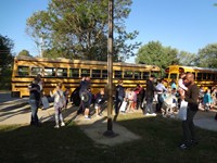 Fathers walking students to school