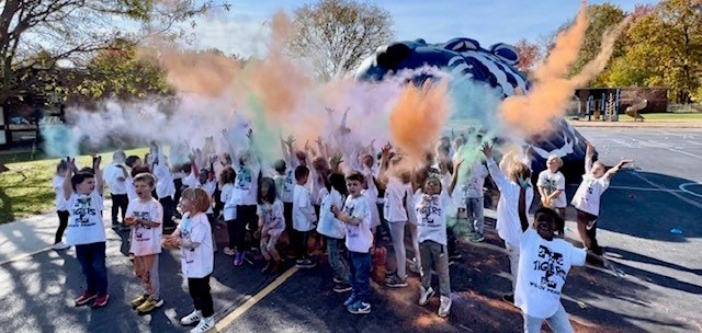students participating in a color run