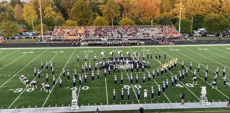 high school band on football field